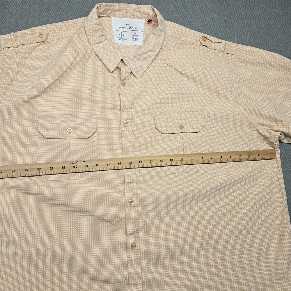 Steve's Jeans Shirt Mens‎ 3XL Beige Geometric Short Sleeve Button Up Casual
